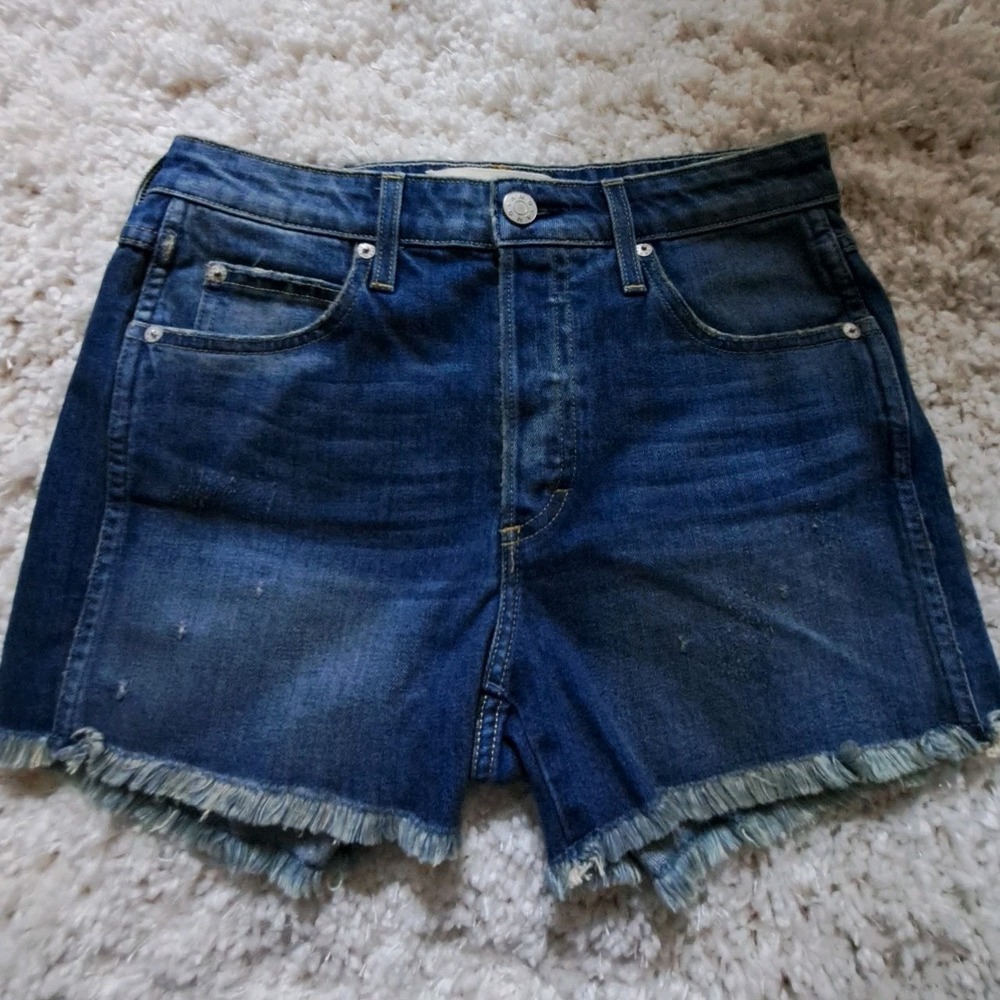 AMO Babe Short High Rise Denim Cut‎ Off Shorts Dive Bar Blue Size 28 A01206-008